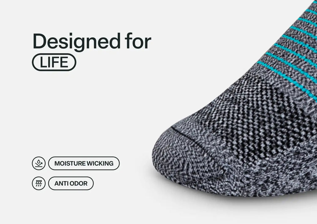Compression Ankle Socks 15-20 mmHg - Gray/Teal Stripe